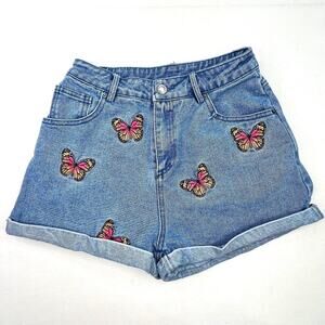 Fashion Nova Butterfly Embroidered Denim Shorts 3